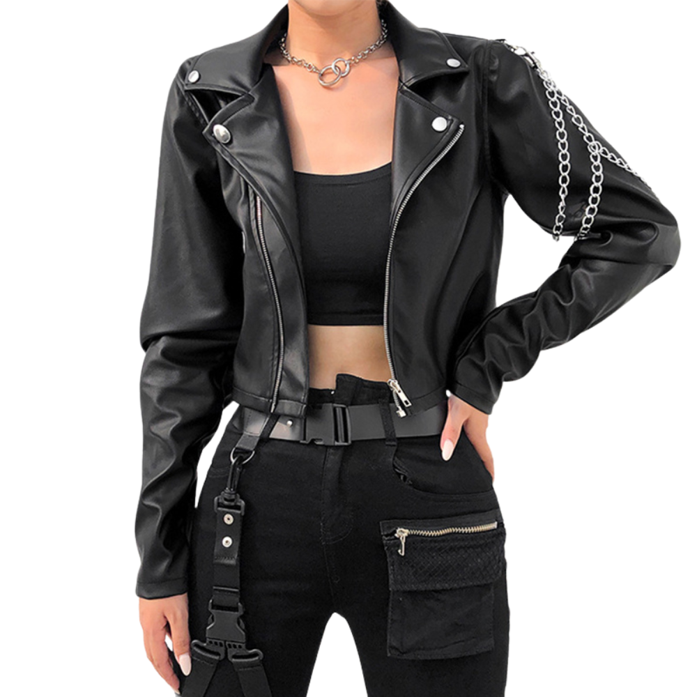 Arm chain leather jacket