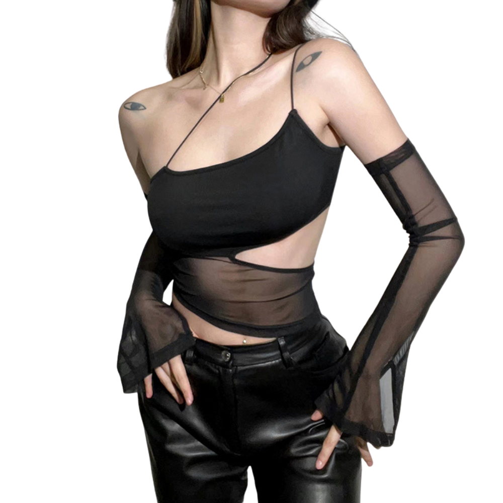 Slim Fit Midriff-baring Fashion Hollowed-out Mesh Vest