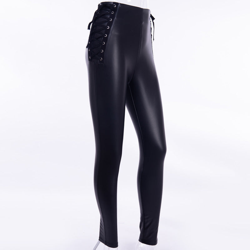 Lace-up zippered pencil pants