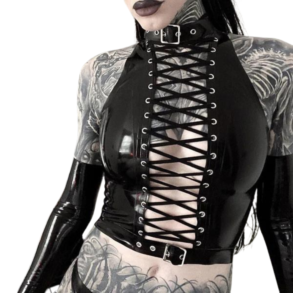Gothic Punk Mesh Halter Neck Top for Women
