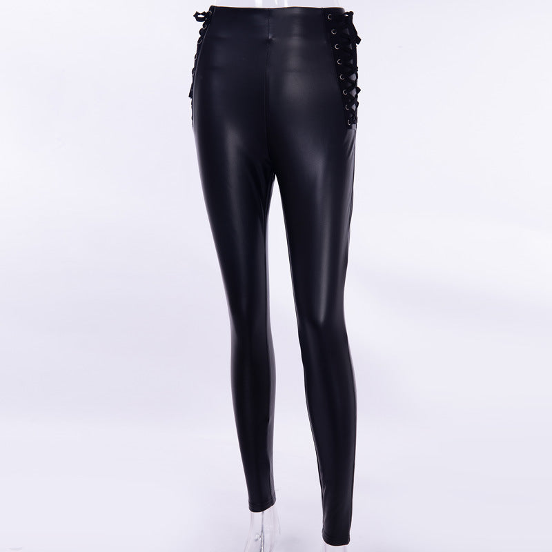 Lace-up zippered pencil pants