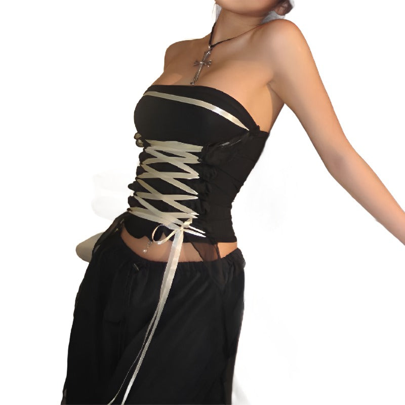 Fashion Lace-up Tube Top Sexy Slim Hot Girl Vest