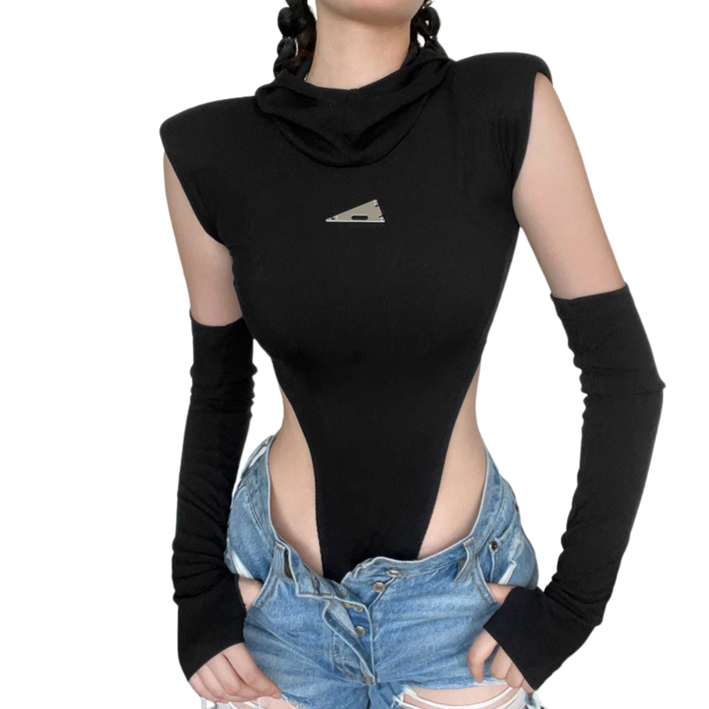 Hooded Sleeve Coverall Bodysuit T-Shirt Top
