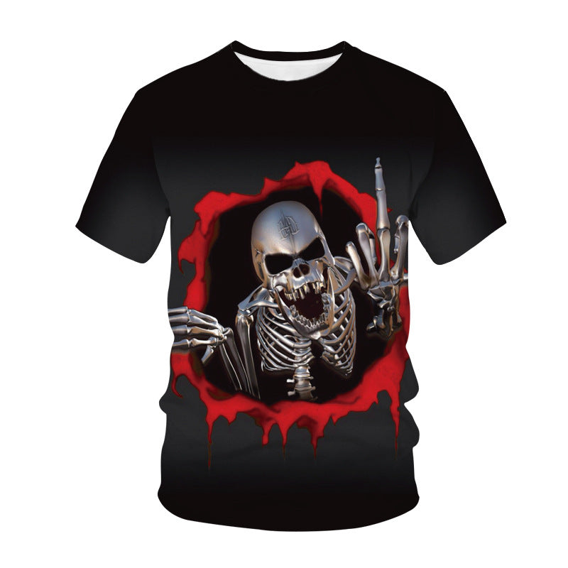 3D Digital Printing Skull T-shirt Casual Short-sleeved Men's T-shirt